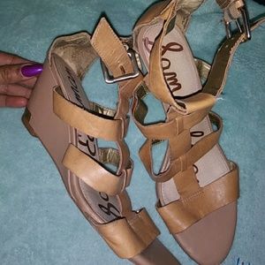 Small wedge tan sandals.